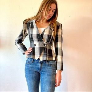 Retro 80s plaid peplum blazer